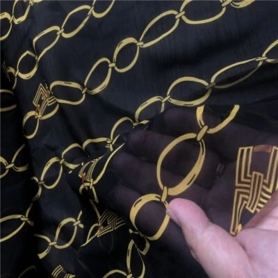 100% Seda 12 Momme Delgado Georgette Fabri Estampado Negro 54" de ancho por yarda JJ235 Foto 1 de 4