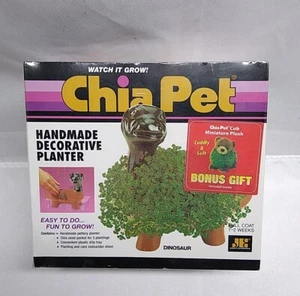 Chia Pet Dinosaur Decorative Handmade Planter DIY 2008 Bonus Bear Cub Figure NEW - Picture 1 of 7