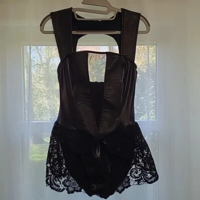 Leather and Lace Black Bodysuit by Spirit Halloween Costume Women's Small 4-6 - Image 1 of 4
