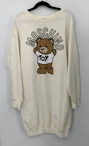 Moschino Teen Girl Off-White Cotton Teddybear Logo Print Sweatshirt Dress sz 14y - Picture 1 of 6