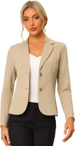 Women'S Work Office Blazer Stretch Lapel Collar Long Sleeve Jacket Suit Blazer - Picture 1 of 5