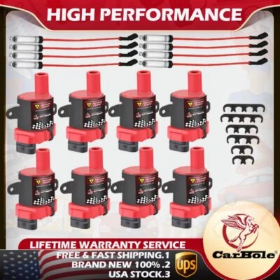 For Chevy Silverado GMC LS1 LS3 4.8 5.3L D585 UF262 Ignition Coils + Spark Plug — 第 1/4 张图片