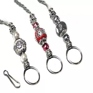 Lanyard Necklace keys, id badge, reading glasses holder, cord or chain Grey Red - Foto 1 di 6