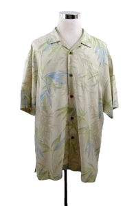 Tommy Bahama Silk Short Sleeve Shirt Men's XXL 2XL Beige Green Blue Hawaiian - Picture 1 of 8