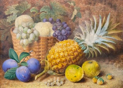 James T Clapham XIXe Nature Morte Ananas Exotisme Curiosité Fruits Dessin Ancien - Photo 1/4