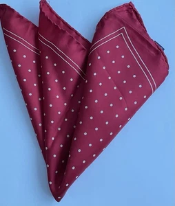 Silk Pocket Square, Tie Rack, 12 Inch, Red With Cream Polka Dots - Picture 1 of 5