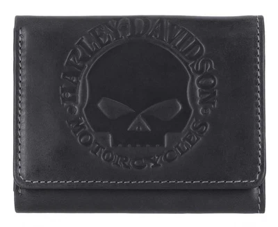 Harley-Davidson Men's Willie G Skull Snap Tri-Fold Leather Wallet, Black - image 1 of 4