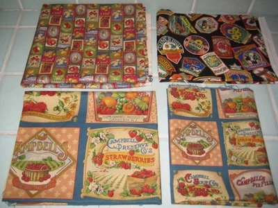 Lote 4,5 yardas. De colección. Tela para acolchar etiquetas Campbells de granja caja de frutas reproducción Foto 1 de 4