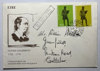 Irlanda 1974 Oliver Goldsmith Primer Día Cubierta EIRE Sobre FDC Foto 1 de 2