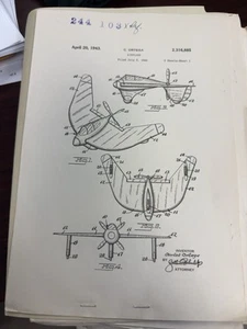 1943 WW II Tailless Airplane Patent 2,316,885 • Carlos Ortega 2-Sheet Spec - Photo 1/5