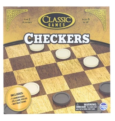 Classic Games Wood Checkers Set | Board & 25 Game Pieces - Image 1 of 2