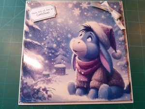 New Handmade Cute Eeyore Themed Christmas Card Size 8" X 8" - Picture 1 of 5