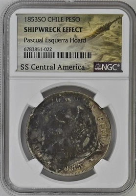 1853 SO Chile Silver Peso SS Central America NGC Shipwreck Esquerra Hoard - Image 1 of 2