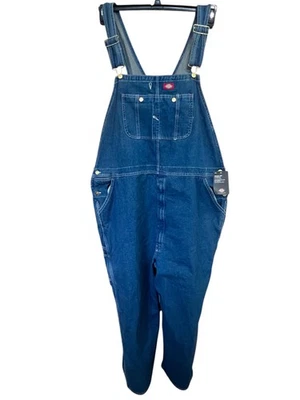 Dickies Indigo Bib Overalls Mens 50x30 Blue Denim Workwear Tool Pockets - Image 1 of 4
