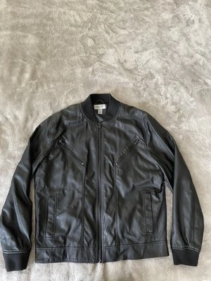 Chaqueta de cuero sintético negra Kenneth Cole Reaction para hombre, cremallera completa, talla L Foto 1 de 4