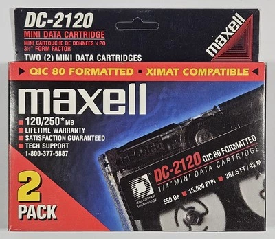 Maxell DC-2120 Mini Data Cartridges 2 Pack 120/250 MB QIC 80 Format NEW SEALED - Image 1 of 4