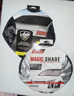 Genuine Dickies Auto Sunshade Foldable  Silver Carbonfiber New Plus Rear Window! - Image 1 of 4