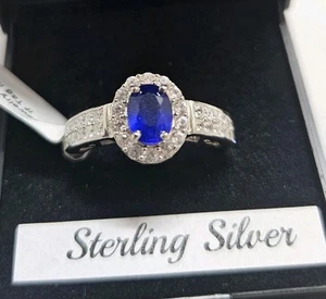 Premium vietnamesischer kobaltblauer Spinell & weißer Zirkon 1,30 ct / Damenring / M - Bild 1 von 8