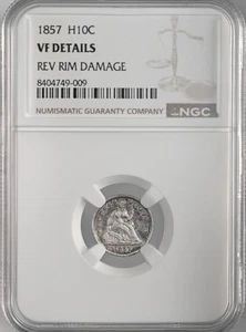 Media moneda de diez centavos 1857 H10C Liberty sentada NGC VF DETALLES "DAÑOS EN LA LLANTA REV" #8404749-009 - Imagen 1 de 4