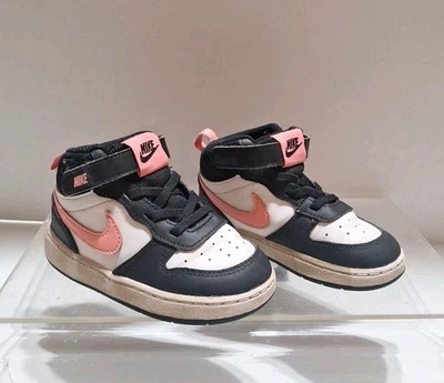 耐克 Court Borough Mid TD 鞋 学步儿童 8C 黑色/白色/热粉色 篮球... — 第 1/4 张图片