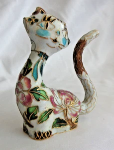 Cloisonne Brass Enamel Persian Cat Kitten Multicolor 3.25" x 2.5" VGUC - Picture 1 of 6