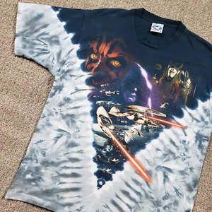 Vintage flüssigblau Star Wars Shirt Herren groß Phantom Bedrohung Darth Maul Krawatte gefärbt - Bild 1 von 8