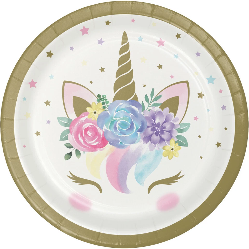 Unicorn Baby Shower Birthday Party Supplies Small Dessert Plates - Image 1 of 1