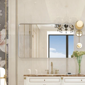 36"x30" Beveled Edge Mirror Bathroom Mirror Wall Mirror Silver Rounded Corner - Picture 1 of 12