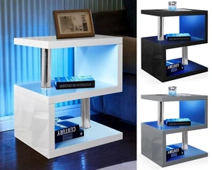 Small Side Table With Storage LED High Gloss Sofa End Coffee Table Living Room - Picture 1 of 58