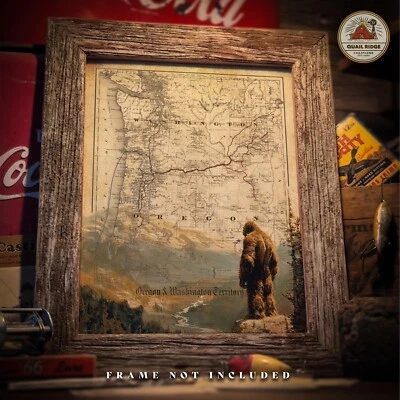 Impresión artística Sasquatch Bigfoot de colección mapa del estado de Washington Oregón decoración de pared regalo Foto 1 de 4