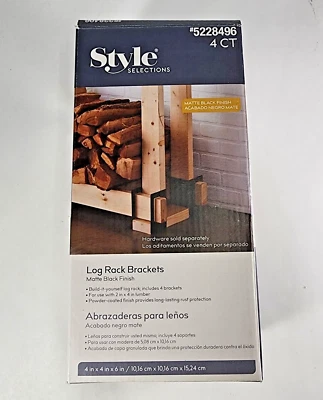 Style Selections Log Rack Brackets Matte Black Finish Includes 4 Brackets - Image 1 of 4