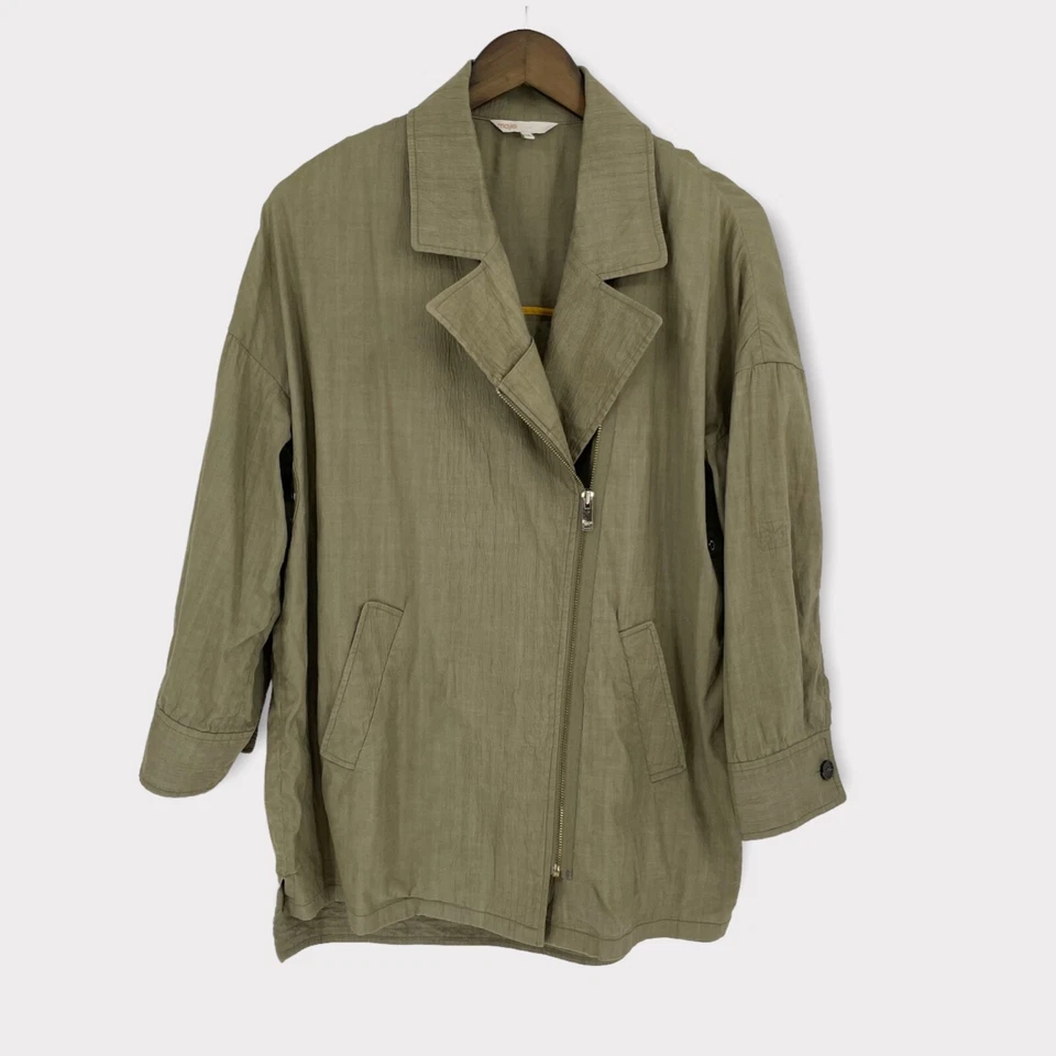 Maje Olive Green Asymmetric Zipper Crepe Oversized Jacket Size 36 US 4 - Image 1 of 4