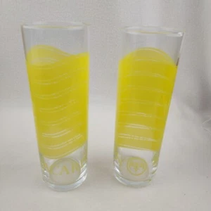 Vintage Bacardi Limon TALL Glasses Highball Tumblers Yellow Logo Bar Set of 2 - Picture 1 of 8