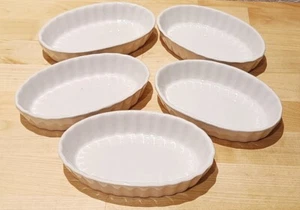5 WEISSE OVALE KERAMIK-SCHÄLCHEN KATENGESCHIRR AUFLAUF-PFÄNNCHEN GEBR TOP ZUST - Bild 1 von 3