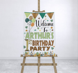 Personalised Safari Jungle 1st Birthday Welcome Sign First Boys Party Decoration