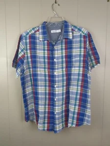 Nautica Men's Blue Red Plaid Shirt Sz XL Linen Cotton Blend GUC - Picture 1 of 7
