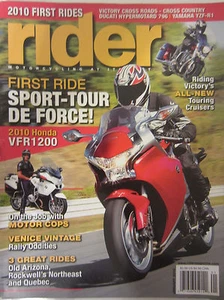 Rider Magazine January 2010 First Ride Sport-Tour De Force Honda VFR1200 Ducati - Picture 1 of 2