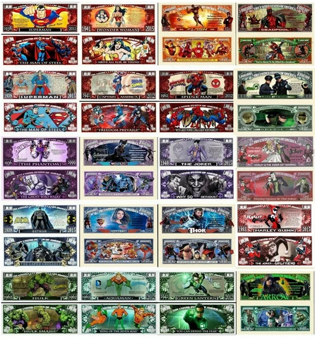 Super Heroes and Villains Set of 20 - Million Dollar Novelty Notes +FREE SLEEVES Cover