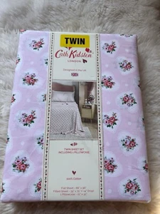 Cath Kidston London Pink LACE HEARTS Twin 3 Piece Cotton Sheet Set Deep Fit NIP - Picture 1 of 6