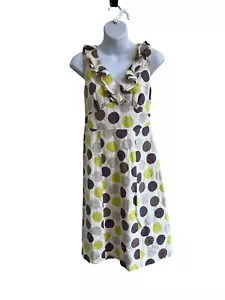 Vestido Boden de Lino Sin Mangas Forrado Femenino Lunares Talla 2 Volantes - Imagen 1 de 7