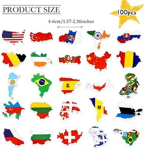 Bandiere del Mondo Adesivi Vinile Resistente alle Intemperie Bagagli Laptop Bicchiere Decalcomanie Confezione da 100 - Foto 1 di 6