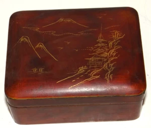 Vintage Japanese Lacquerware Wooden Trinket Jewelry Box Mountain Landscape Scene - Picture 1 of 12