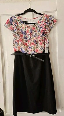 ALYX Mixed Media Belted Sheath Dress Size 8, Floral And Solid, Careerwear - Изображение 1 из 4