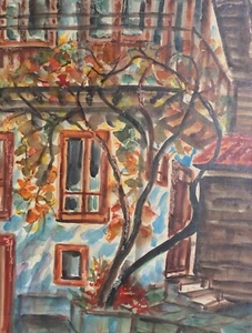 Vintage genuine watercolor painting landscape country scene signed - Imagen 1 de 15