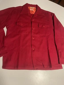 VTG EL RANCHO 100% PURE VIRGIN WOOL SHIRT MEDIUM  RED LOOP COLLAR 50s/60s - Picture 1 of 11