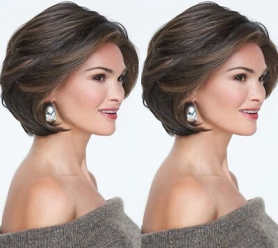 Perucas femininas curtas pretas com destaque loiro ruivo cabelo humano frente de renda  - Imagem 1 de 4