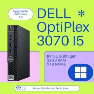 Dell 3070 OptiPlex Mini PC i5 9th Gen New Crucial 32GB RAM 2TB NVMe Win 11 WiFi - Picture 1 of 6
