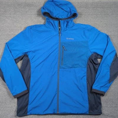 Simms Flyweight Access Hooded Jacket Mens 2XL Blue Fishing Grid Fleece Lined - Image 1 of 4
