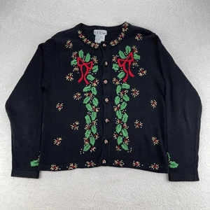 B P Design Sz S Embroidered Beaded Christmas Holly Holiday Cardigan Grannycore - Picture 1 of 9
