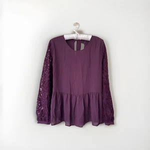 Ann Taylor LOFT Shirt Womens Small Purple Long Lace Sleeve Ruffle Blouse - Picture 1 of 7